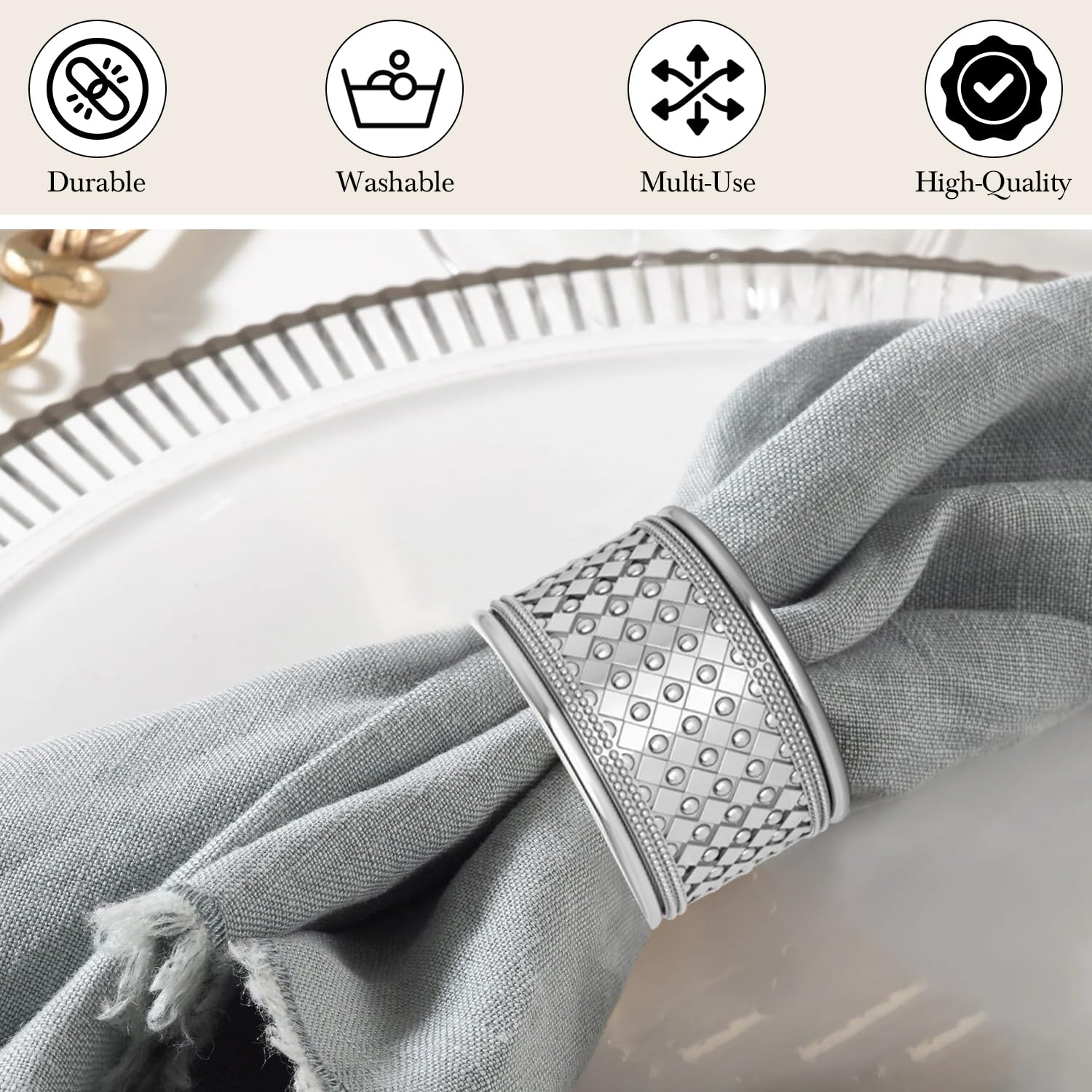 Elegant Gothic Silver-Plated Engravable Napkin Rings for Wedding, Dining & Special Occasions - Personalized Stainless Steel Tableware Set in Premium Gift Box - Perfect for Fine Dining, Holiday Decor & Bridal Shower Gifts