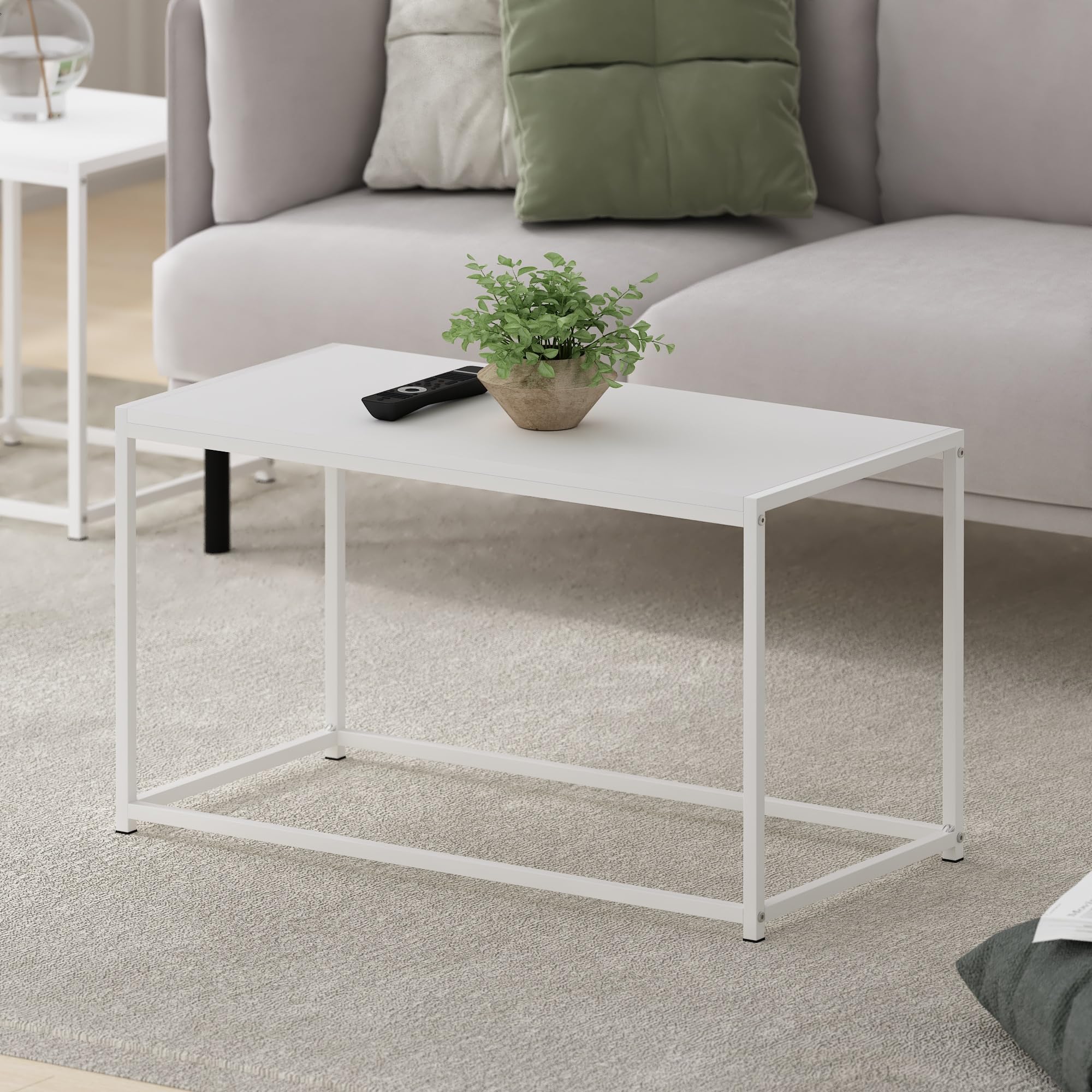 Furinno Camnus Modern Living Room Coffee Table - Solid White Finish, Compact & Stylish for Small Spaces - Perfect for Apartments, Dorms, and Cozy Home Decor