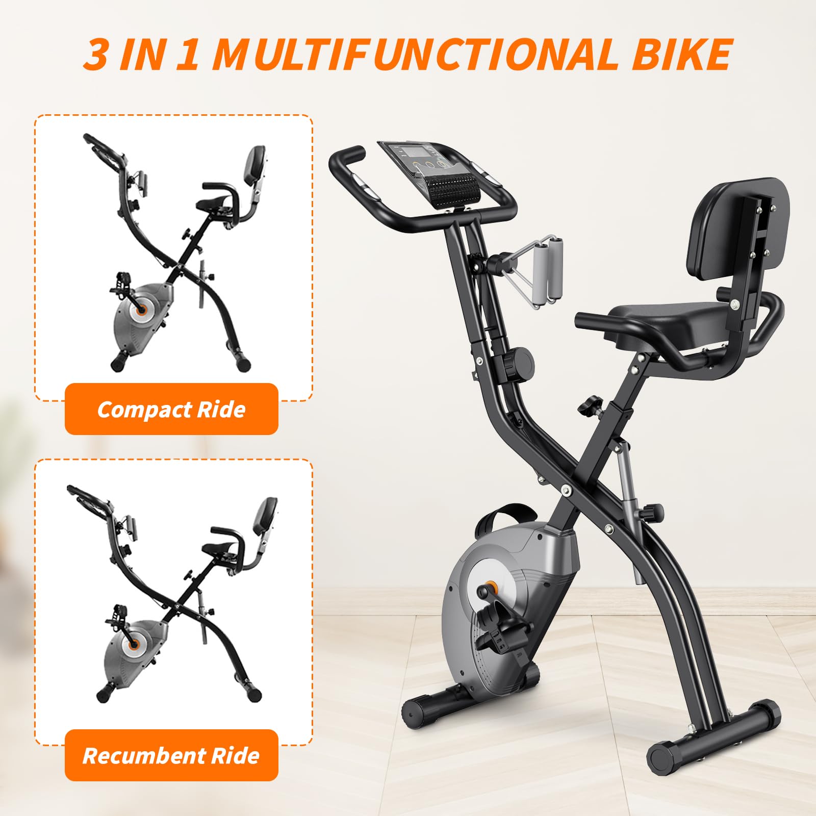 ATIVAFIT Foldable Magnetic Exercise Bike - 3-in-1 Indoor Stationary Bike for Home Gym, Upright & Recumbent Workout (Black) | Perfect for Small Spaces, Cardio Training & Low-Impact Exercise