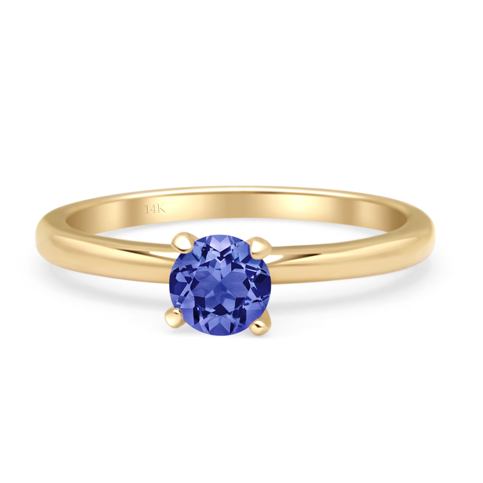 14K Yellow Gold Minimalist Round Tanzanite CZ Solitaire Ring for Women - Elegant & Dainty Engagement, Wedding, Anniversary Jewelry Gift for Her