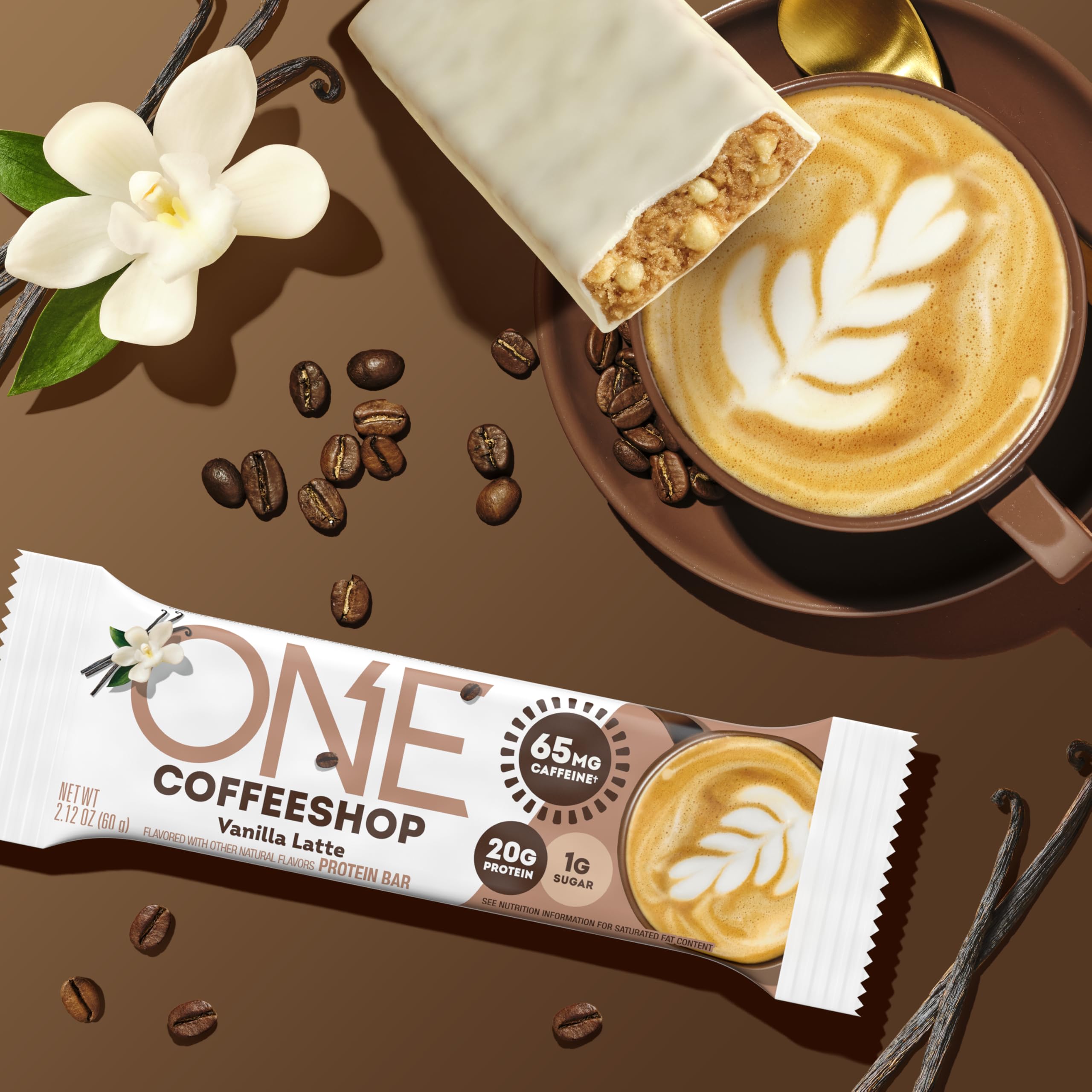 Vanilla Latte Caffeinated Protein Bars - Gluten Free, 20g Protein & 65mg Caffeine Energy Boost - Healthy Snack for Workouts, Hiking & Office - 12 Pack (2.12 oz Each) - Packaging May Vary