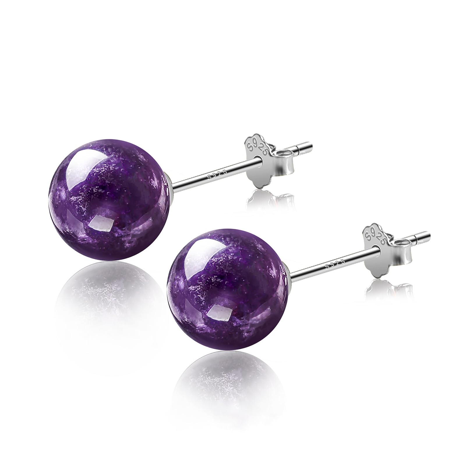 8mm Sterling Silver Hypoallergenic Amethyst Stud Earrings for Women - Handmade February Birthstone Jewelry | Perfect Gift for Valentine's Day, Anniversary & Special Occasions
