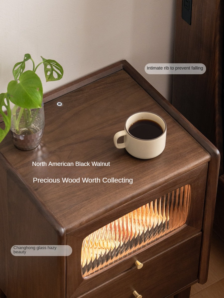 Solid Black Walnut Nightstand - Ultra Narrow Bedside Table with Calpa Wood - Perfect for Small Spaces, Apartments & Modern Bedrooms