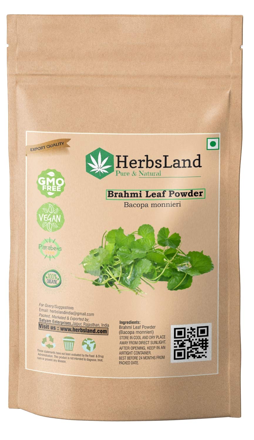 HerbsLand® 100% Organic Brahmi Powder (Bacopa Monnieri) - Natural Hair Growth & Skin Care Supplement | Promotes Healthy Scalp & Shiny Hair | 3.5oz (100g) for Ayurvedic Hair Masks, Face Scrubs & Wellness Drinks