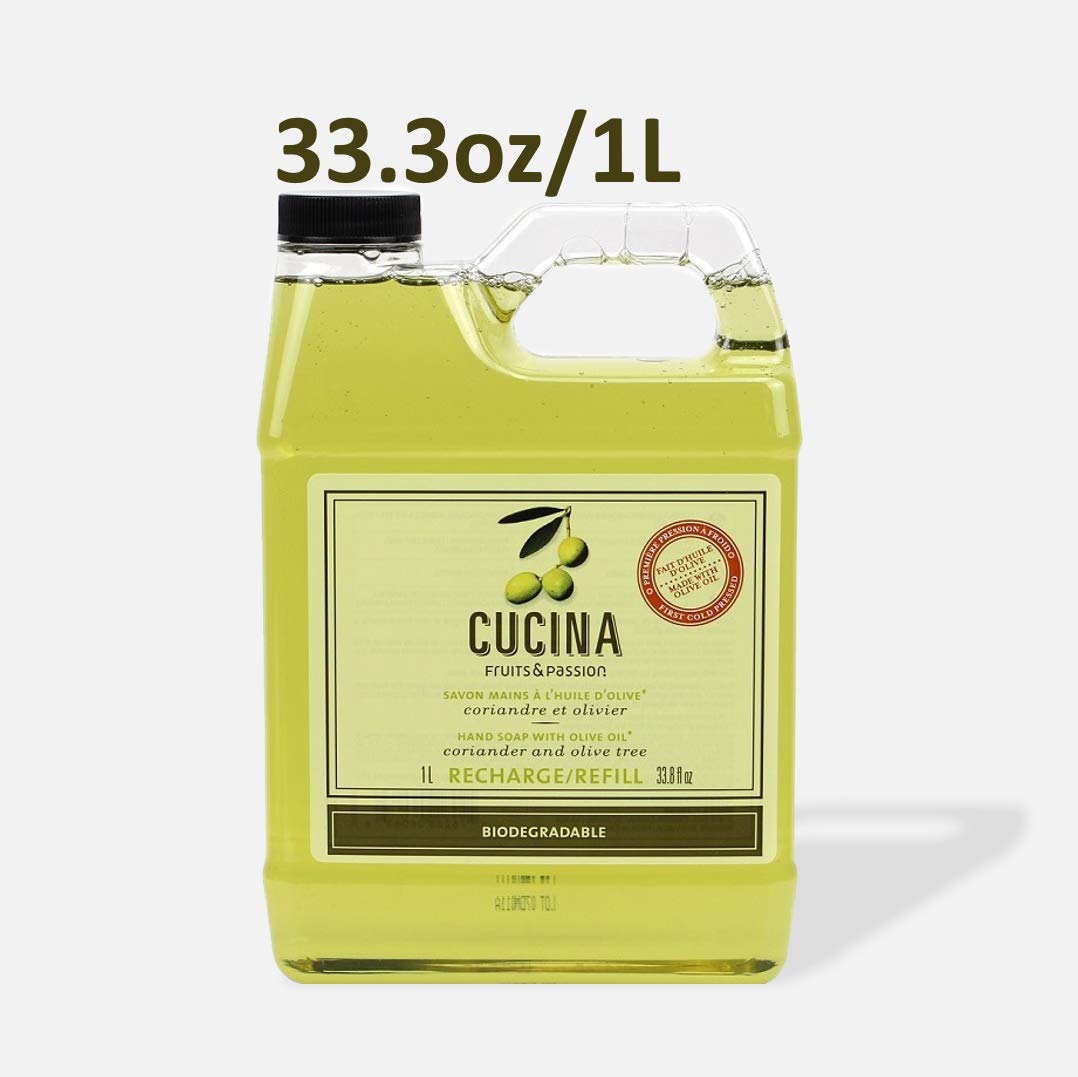 Natural Cucina Purifying Hand Soap Refill - 33.8 Oz (2 Pack) | Coriander & Olive Tree Scent | Eco-Friendly Plastic Jug | For Kitchen, Bathroom & Office Use