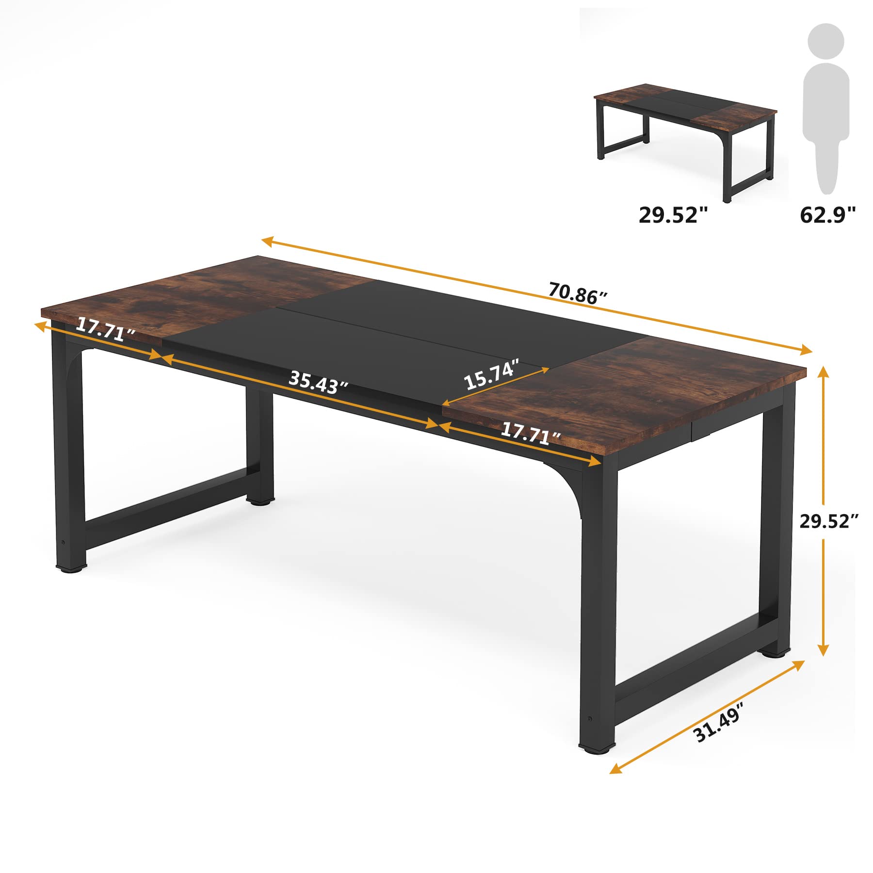 Tribesigns 70 Inch Modern Computer Desk - Large Office Desk with Black Metal Frame, Study Writing Workstation for Home Office | Perfect for Remote Work, Gaming & Study Spaces