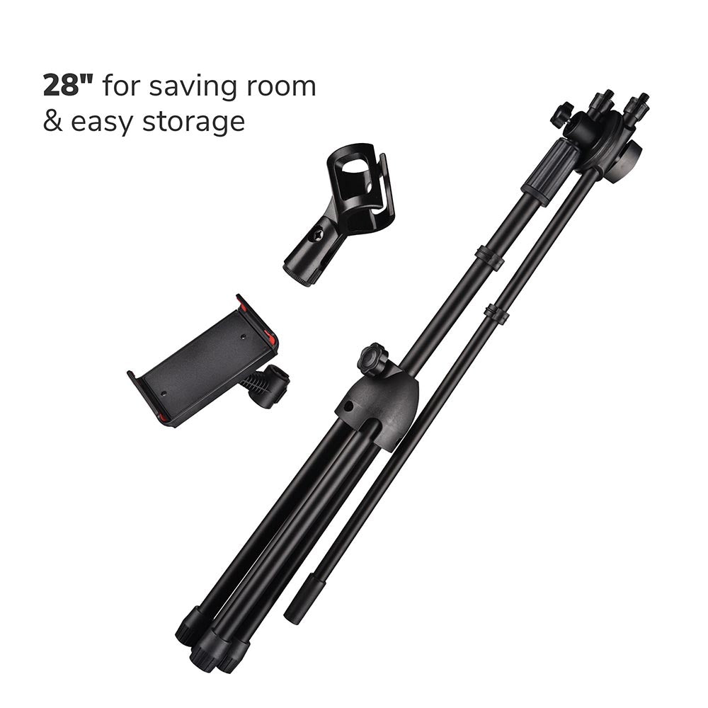 Professional Mic Stand Boom Arm with Clip & Phone Holder - Adjustable Height 2.8ft to 5.11ft - Perfect for Podcasting, Streaming, Gaming & Home Studio Recording