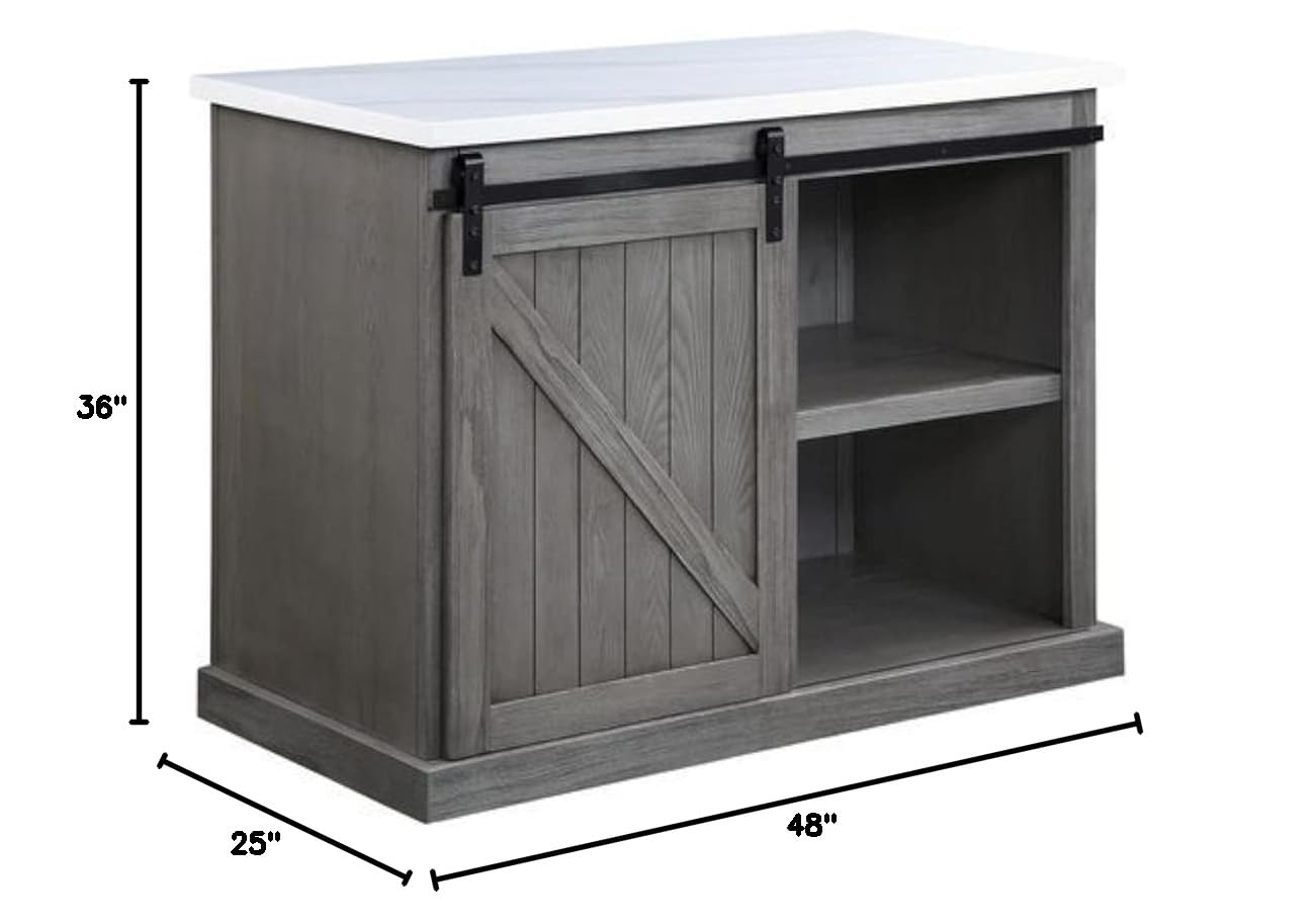 Acme Gauri Gray Oak Wooden Kitchen Island with Marble Top - Perfect for Modern Farmhouse Kitchens, Food Prep & Entertaining