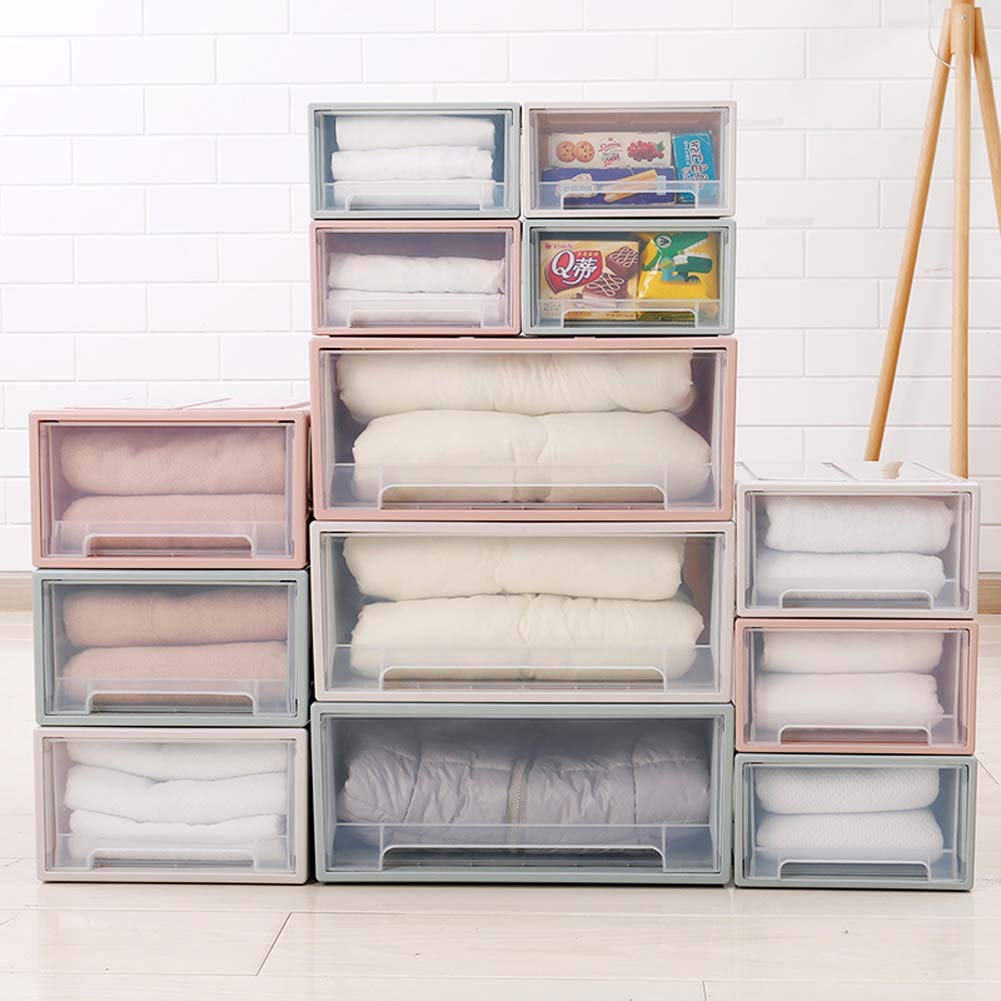 Stackable Plastic Storage Boxes with Transparent Drawer - Small Gray Organizer for Wardrobe, Closet & Home Organization (Perfect for Clothes, Toys & Accessories Storage)