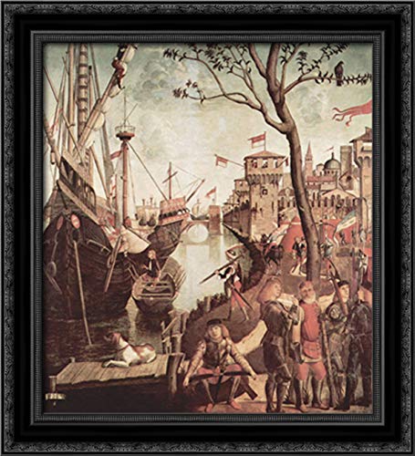 Vittore Carpaccio St. Ursula Arrival During Siege of Cologne - 20x22 Inch Black Ornate Wood Framed Canvas Art - Perfect for Living Room, Bedroom or Office Wall Decor