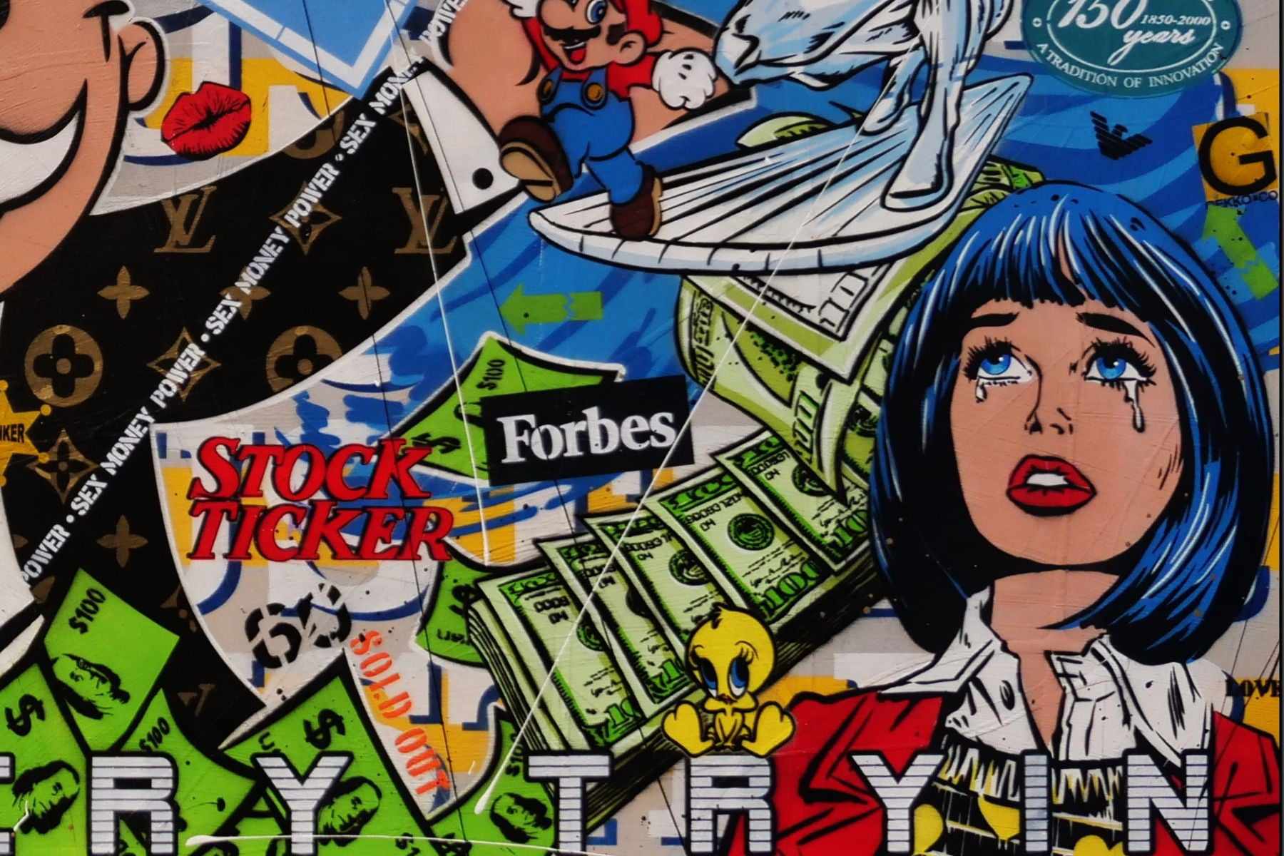 Mr Monopoly Temptation 270cm x 120cm Textured Urban Pop Art Canvas Painting - Modern Wall Decor for Living Room, Office & Game Room