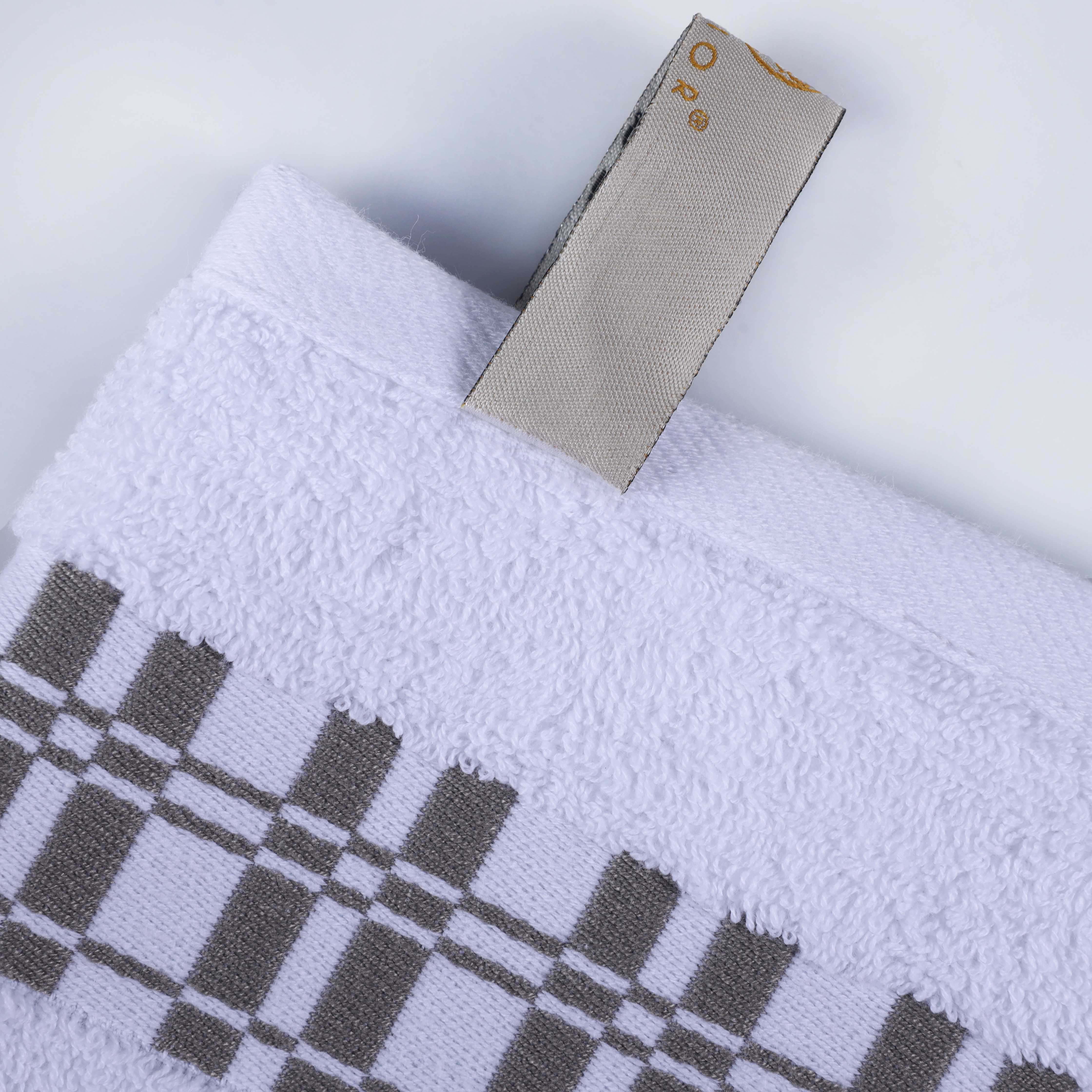 Larissa Cotton Geometric Embroidered Border Bath Towels Set of 4 - Soft Absorbent Quick-Dry Luxury Towels for Spa, Bathroom, Pool & Beach Use