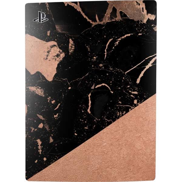Premium Skinit Decal Gaming Skin for PS5 Bundle - Black & Rose Gold Marble Split Design | Protective Vinyl Cover | Perfect for Gaming Setups, Gamer Gifts & Console Customization