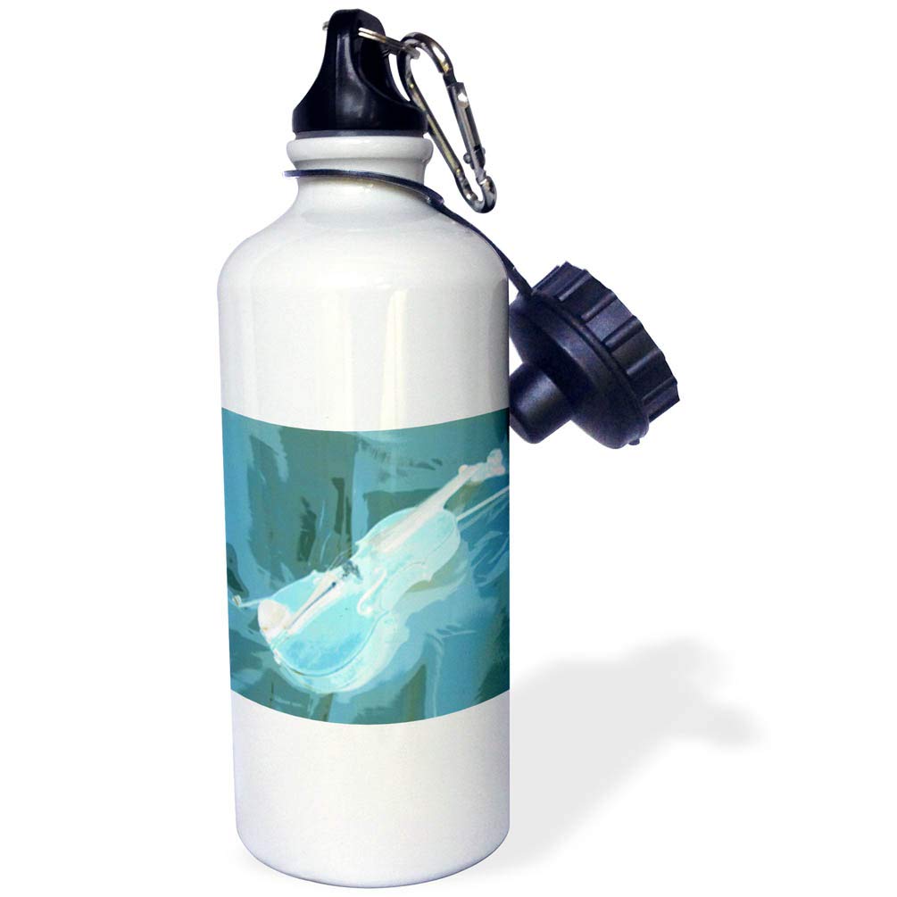 3D Rose Blue Violin Abstract Design Sports Water Bottle - 21 oz Insulated Stainless Steel White - Perfect for Gym, Hiking, Yoga & Outdoor Activities
