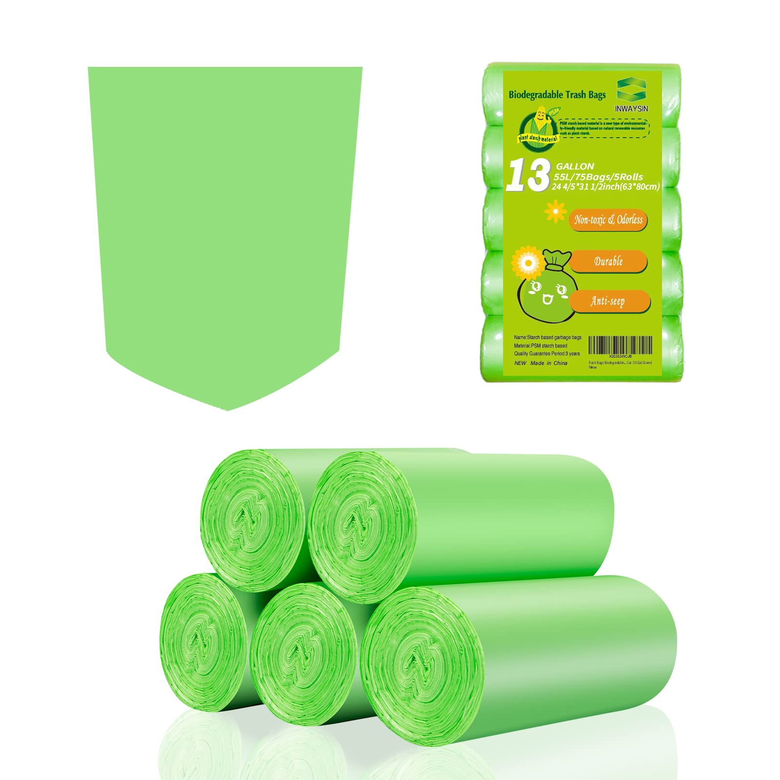 Eco-Friendly 13 Gallon Tall Kitchen Trash Bags - 75 Count Biodegradable Garbage Bags for Recycling | Perfect for Home, Office & Outdoor Use