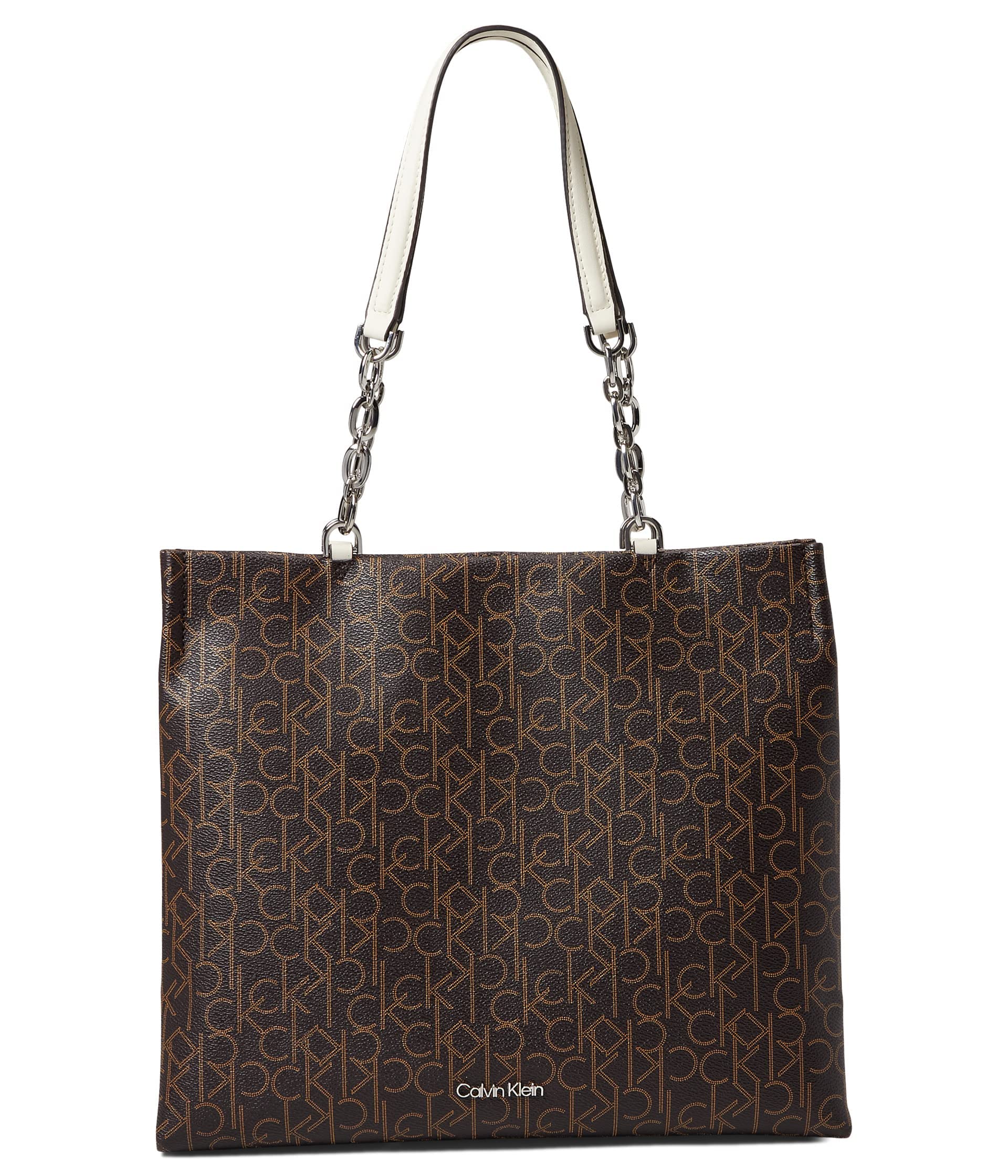 Calvin Klein Kaitlyn Tote Bag in Brown, Khaki & White - Stylish One Size Shoulder Bag for Women | Perfect for Work, Travel & Everyday Use