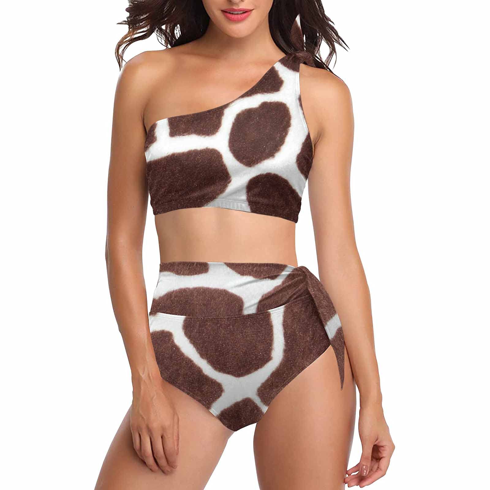 **InterestPrint Colorful Fish Scale High Waisted Bikini Set - One Shoulder Tankini Swimwear for Women | Perfect for Beach, Pool & Summer Vacations**