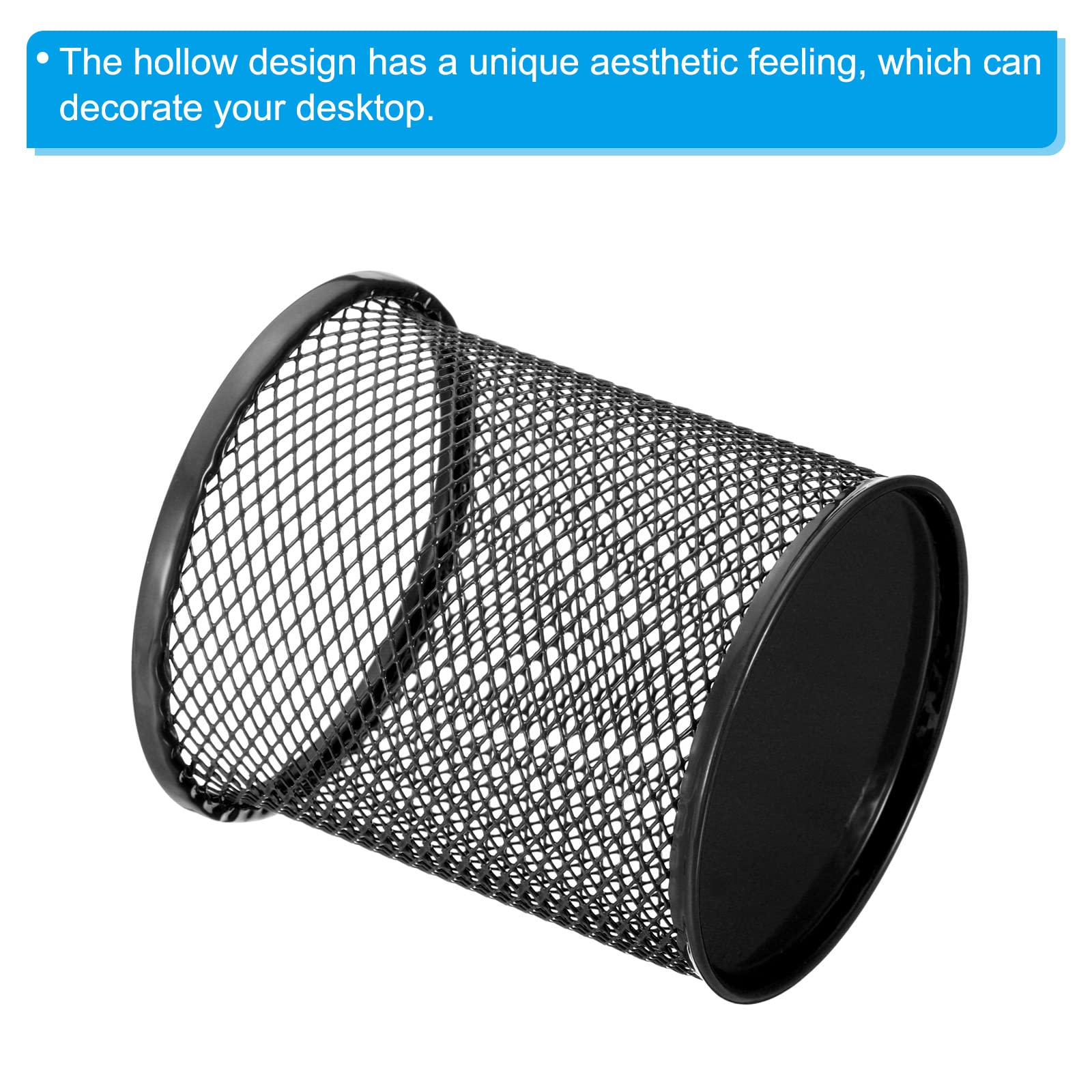 PATIKIL Mesh Pen Holder Organizer - Black Round Pencil Cup for Desk, Locker & Makeup Brushes | Office, School & Vanity Storage Solution