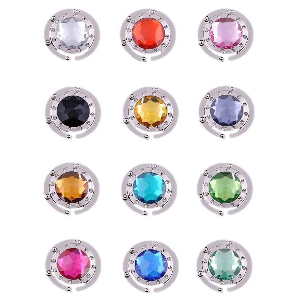 Foldable Purse Hooks - 12 Pack Crystal Diamond Handbag Hangers for Restaurants, Tables & Counters - Durable Bag Holder for Women's Purses, Totes & Shopping Bags