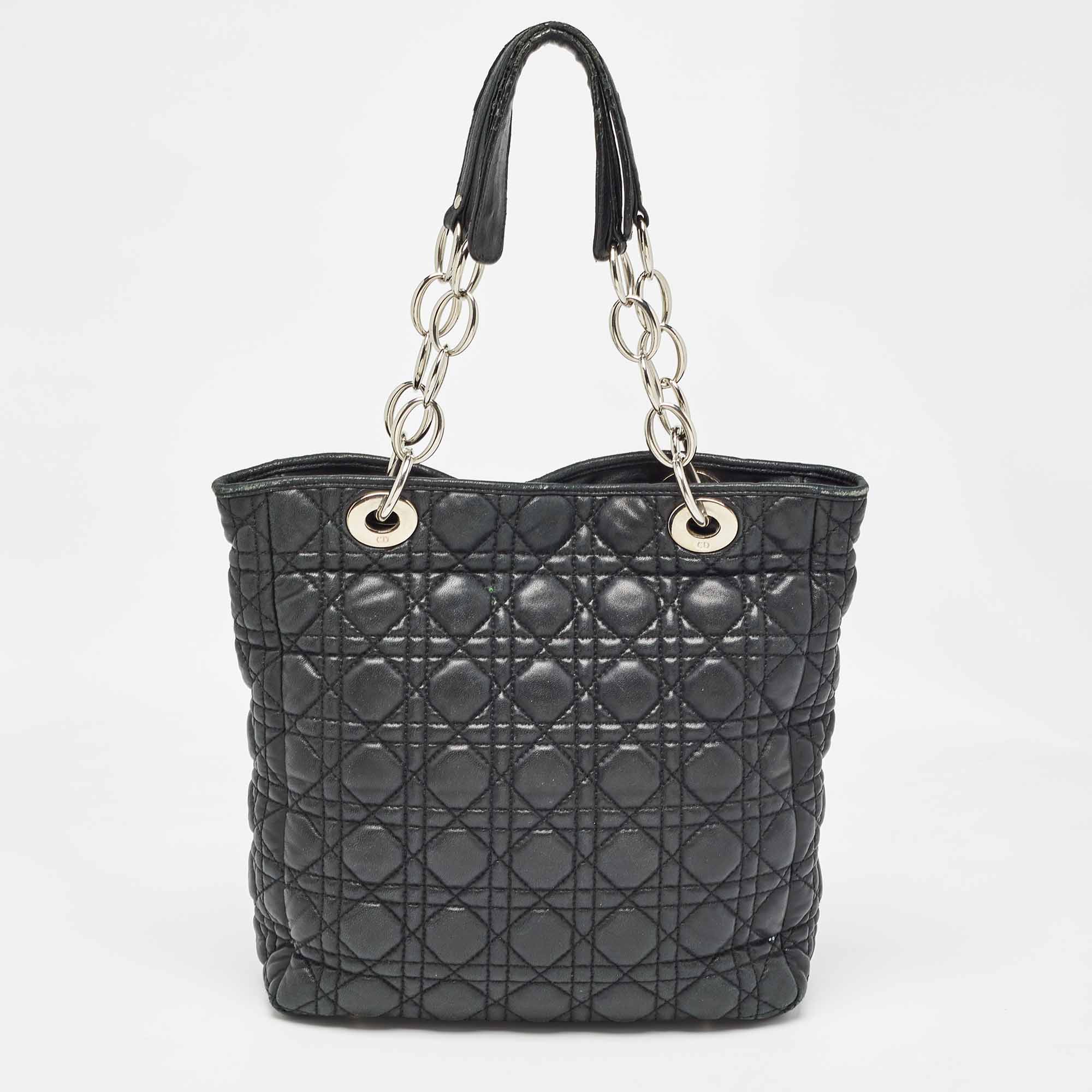 Black Cannage Quilted Leather Soft Lady Tote Bag - Stylish Women's Handbag for Work, Travel & Everyday Use