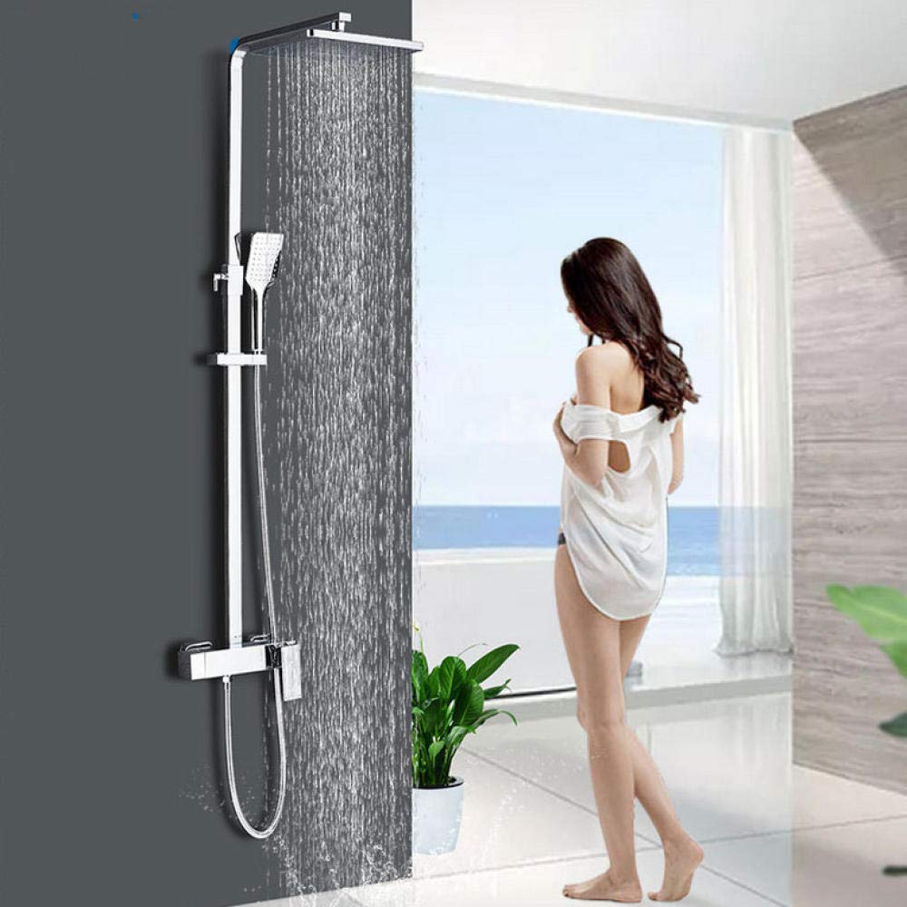 Premium Wall Mounted Shower System Kit - Rainfall Shower Head, Brass Mixer Valve & Hand Shower - Complete Bathroom Faucet Set for Modern Home Spa Experience