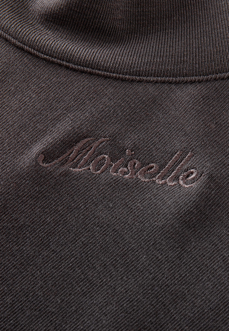 Exposed Seam Stand Collar Embroidered Logo Jersey Top for Women - Casual & Stylish Everyday Wear