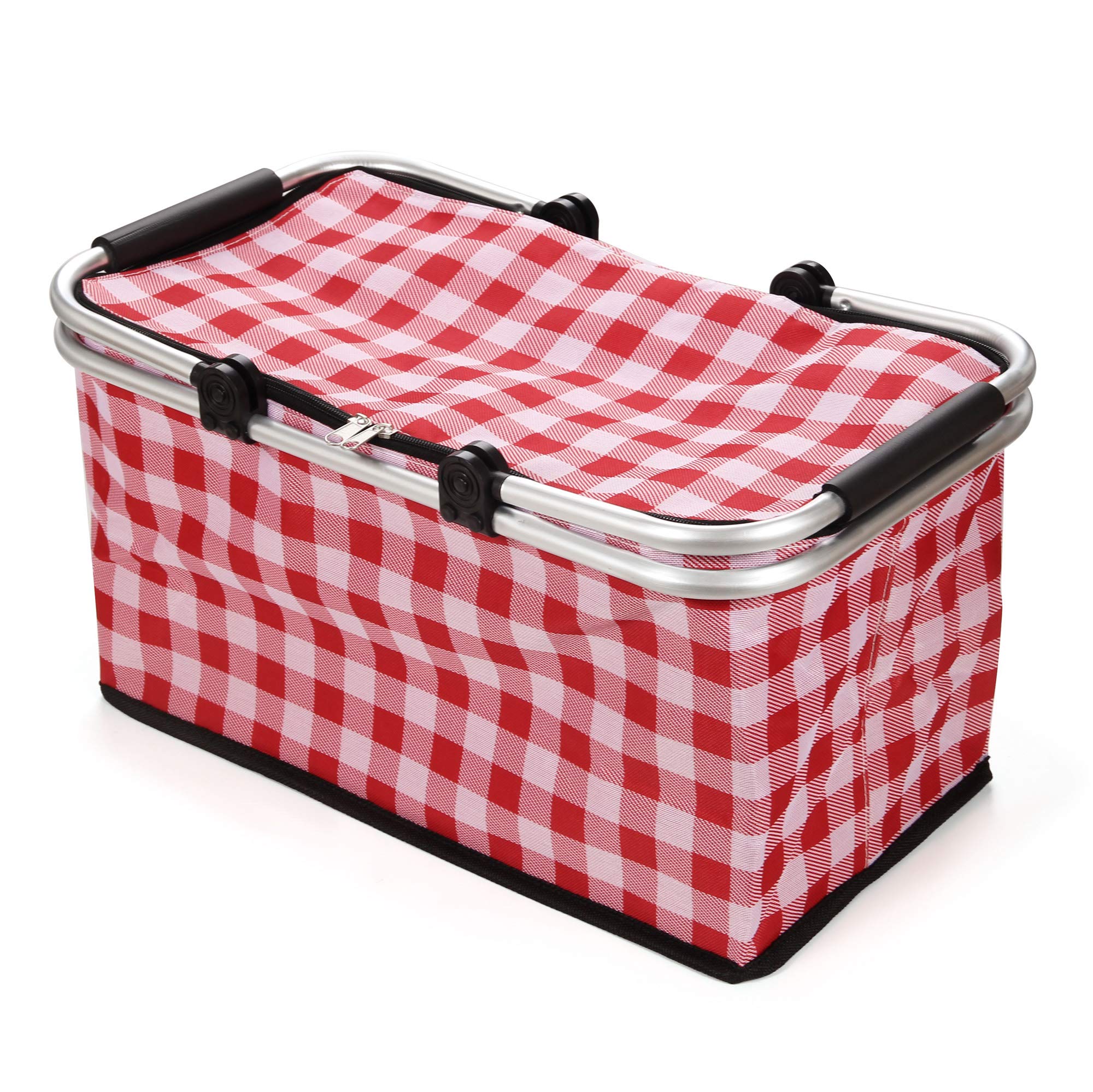 SUNLAND Insulated Folding Picnic Basket - Portable Cooler for Outdoor Picnics, Beach Trips & Camping - Leakproof Food Storage with Adjustable Shoulder Strap