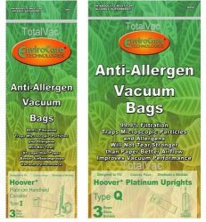 Hoover Type I Q Synthetic Anti-Allergen Vacuum Cleaner Bags - 3 Pack | HEPA Filtration for Dust Mites, Pet Dander & Allergens | Compatible with Hoover WindTunnel, Elite & Legacy Models | Ideal for Allergy Sufferers & Pet Owners