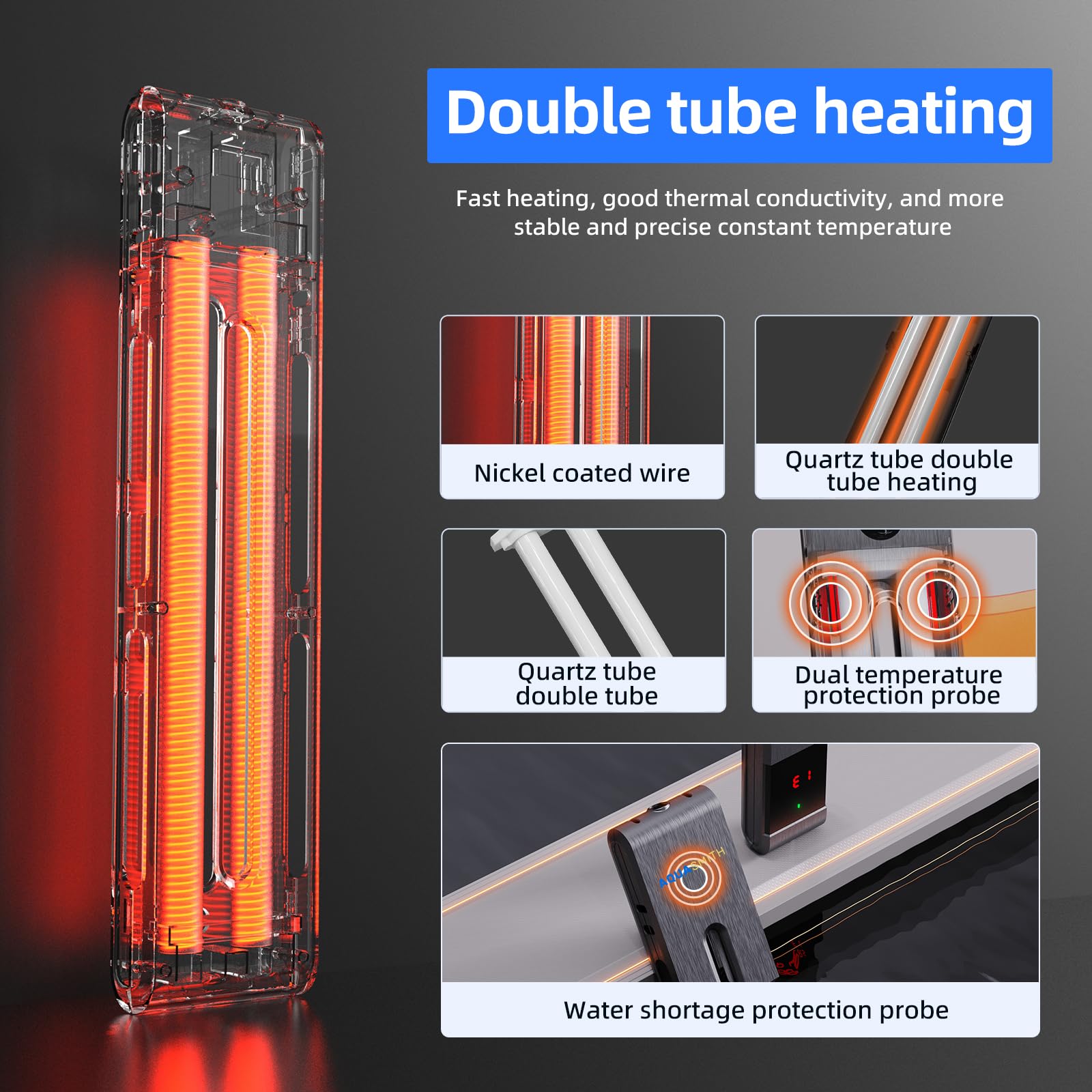 100W Aquarium Heater with Dual-Chip Intelligent Temperature Control - Safe & Reliable for 40-50 Gallon Fish Tanks | Perfect for Tropical Fish, Saltwater & Freshwater Aquariums | Overheating Protection & Auto Shutoff