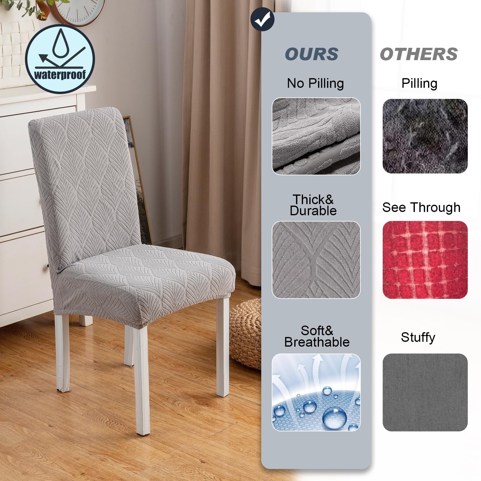 Waterproof Stretch Dining Chair Covers - Washable & Removable Parsons Chair Slipcovers for Kitchen & Dining Room - Perfect for Everyday Use, Parties & Home Decor Protection