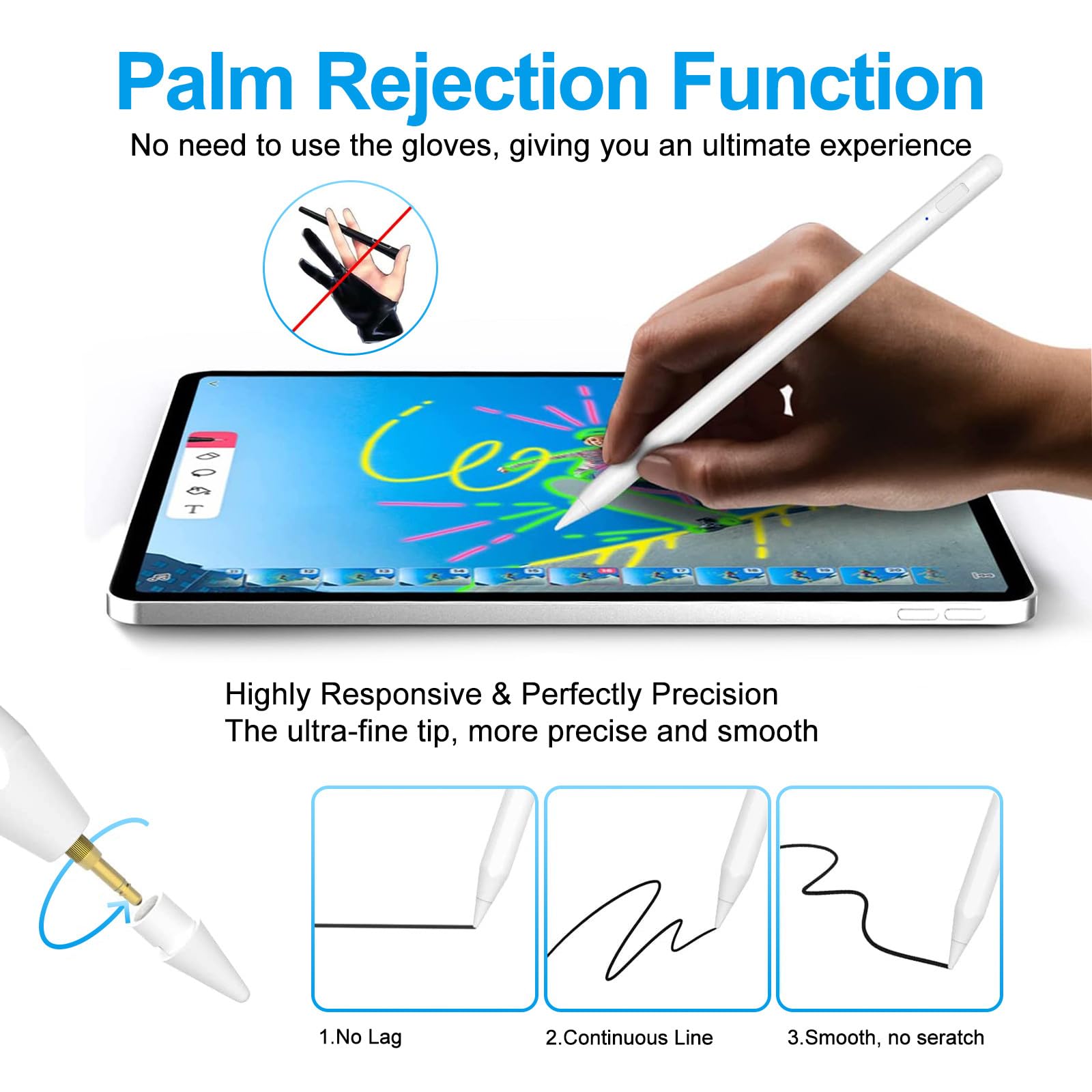 Premium Stylus Pen for iPad (2018-2025 Models) with Palm Rejection - Compatible with iPad Pro 11/12.9/13-inch, iPad Air 11&13-inch (M3/M2), iPad Mini 6th/5th Gen - Perfect for Drawing, Note-Taking & Digital Art