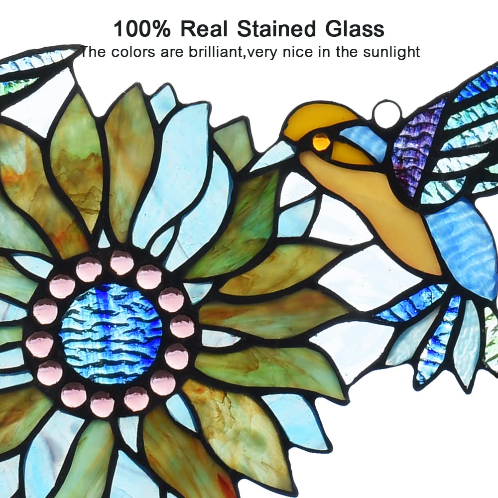 Stunning Sunflower & Hummingbird Stained Glass Suncatcher - Handcrafted Mother's Day Gift, Home Window Hanging Decor for Bird Lovers - Perfect for Living Room, Bedroom, or Garden Decorations