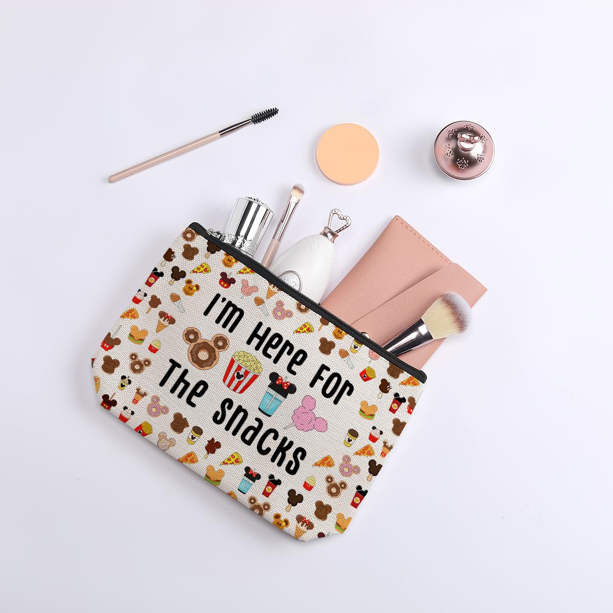 Magic Kingdom Lover Gift - Cute Halloween Snacks Cosmetic Bag for Travel, Girls & Teens - Waterproof Makeup Organizer Zipper Pouch (White) - Perfect for School, Gym, Vacation & Daily Essentials Storage