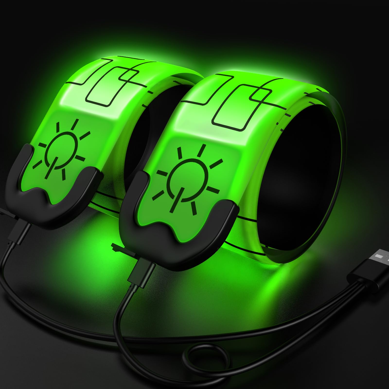 2 Pack Rechargeable LED Armband Lights - High Visibility Reflective Running Wristbands for Jogging, Cycling & Night Safety Gear