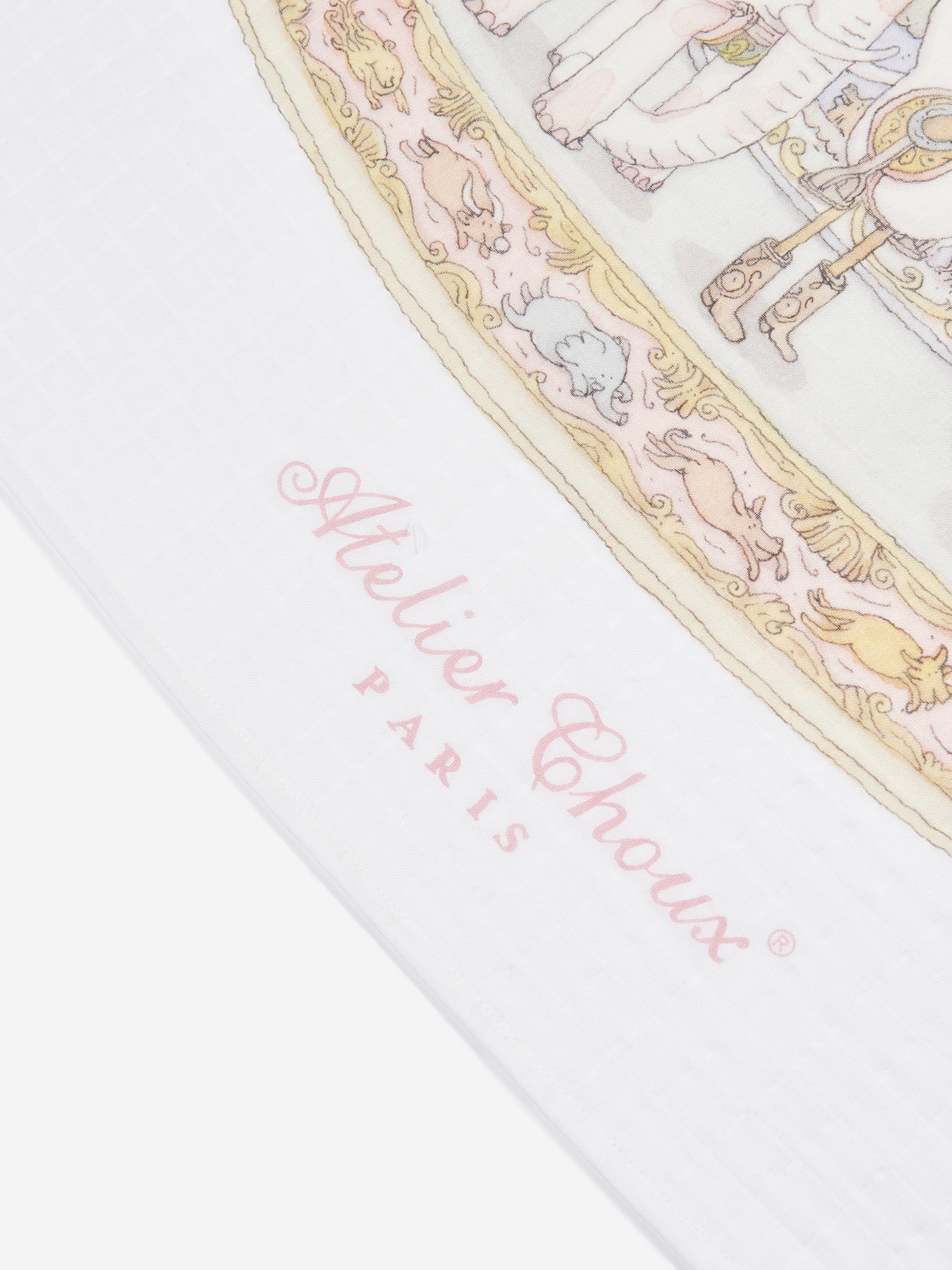Atelier Choux Pink Carousel Swaddle Blanket for Baby Girls - 100cm Soft Organic Cotton Wrap | Perfect for Newborn Photography, Nursery Decor & Gift Giving