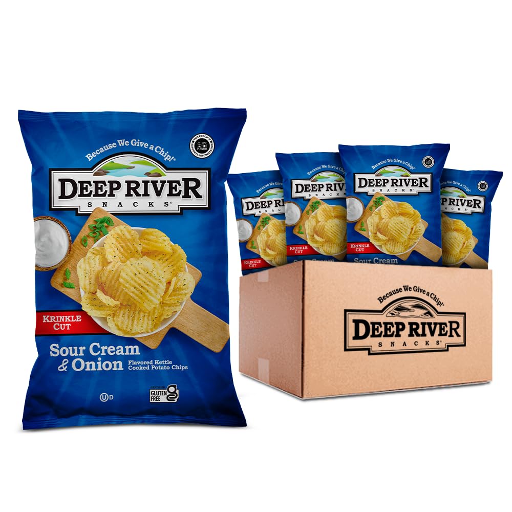 Deep River Snacks Krinkle Cut Sour Cream & Onion Potato Chips - 2oz Bags (Pack of 24) | Crunchy Snack for Parties, Picnics & On-the-Go | Gluten-Free & Non-GMO