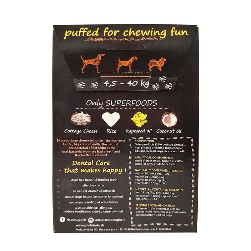 Qchefs Natural Cheesies Dental Dog Chew Treats - 65g Grain-Free Dental Sticks for Small & Medium Dogs - Promotes Oral Health & Fresh Breath - Perfect for Training Rewards and Daily Teeth Cleaning