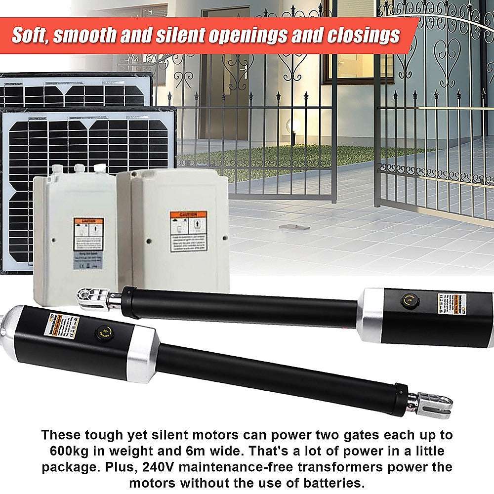 1200KG 20W Solar Powered Automatic Double Swing Gate Opener with Remote Control - Perfect for Driveway, Farm, and Commercial Property Security