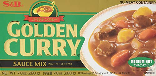 S&B Golden Curry Sauce Mix - Medium Hot Spicy Japanese Curry Roux (7.8 oz) - Perfect for Home Cooking, Rice Dishes & Quick Meals