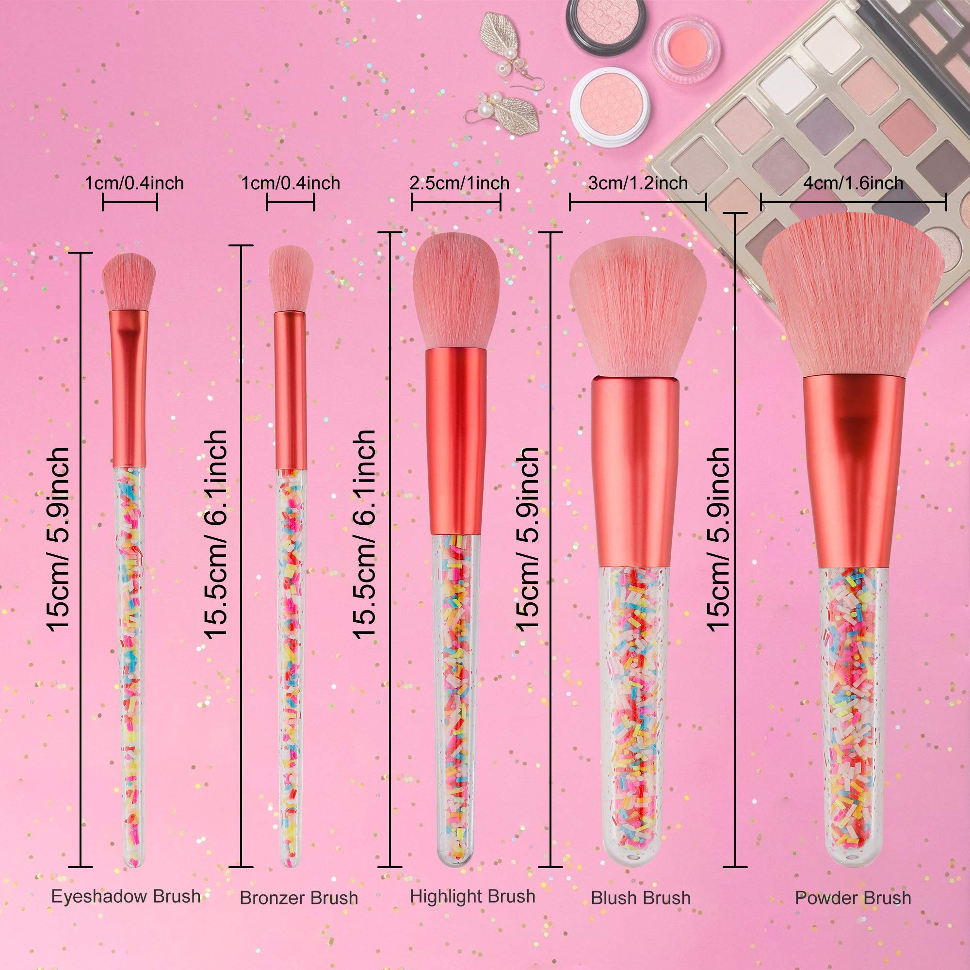 Premium 5-Piece Makeup Brush Set - Soft Candy Pink Cosmetic Brushes for Blush, Eyeshadow, Loose Powder & Highlighter | Professional Makeup Tools for Daily Beauty Routine, Travel & Professional Makeup Artists