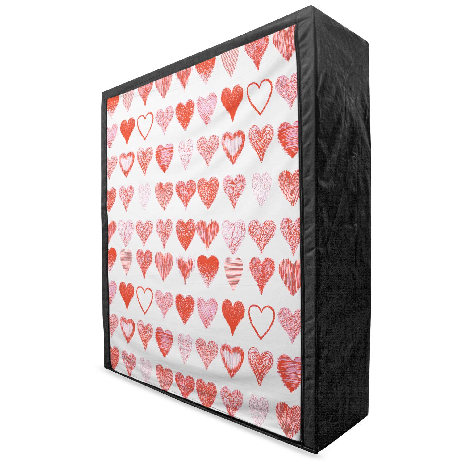Ambesonne Valentine's Day Portable Fabric Wardrobe - Romantic Heart Design Clothing Organizer with Shelves, 59 Inch, Vermilion Pink & White | Perfect for Bedroom Closet Storage, Guest Room Organization & Seasonal Clothing Rotation
