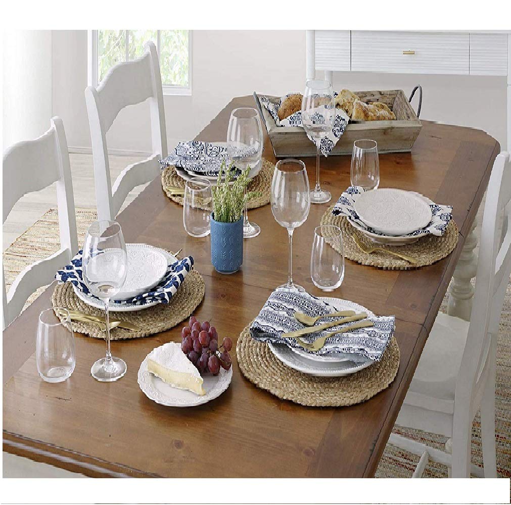 4 Pack Natural Wicker Placemats - 11.8 Inch Round Woven Rattan Table Mats, Braided Water Hyacinth Straw Chargers for Dining Table, Kitchen, Party & Home Decor