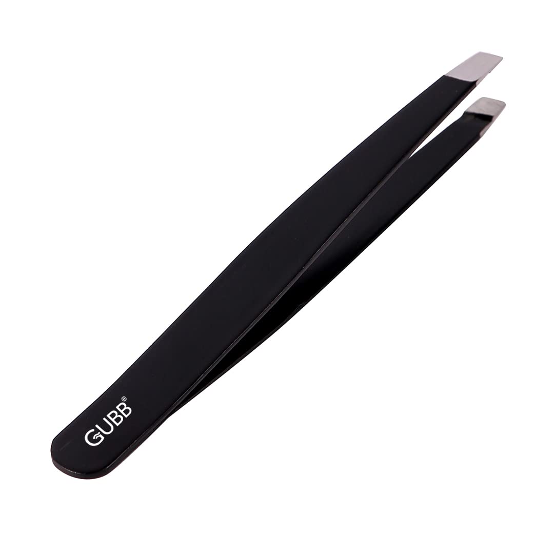 GUBB Slant Tip Tweezer for Eyebrows, Ingrown Hair & Facial Hair Removal - Precision Stainless Steel Tweezers for Women & Men - Painless Hair Plucker for Perfect Eyebrow Shaping & Grooming - Ideal for Home, Travel & Salon Use