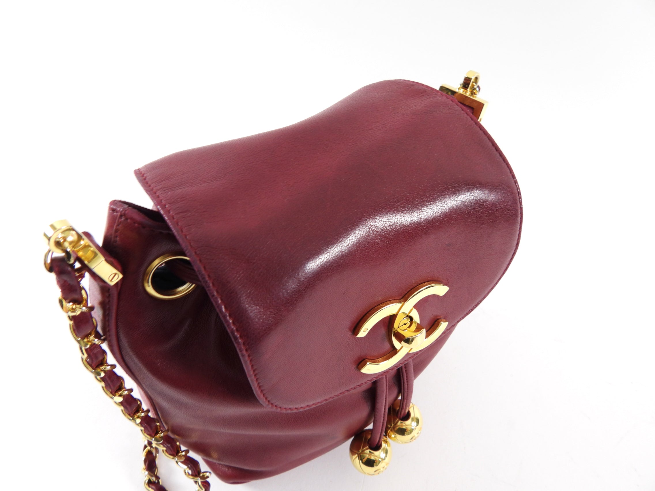 Vintage Chanel 1994-96 Red Lambskin Leather Drawstring Bucket Bag - Luxury Shoulder Bag for Women, Perfect for Date Night & Special Occasions