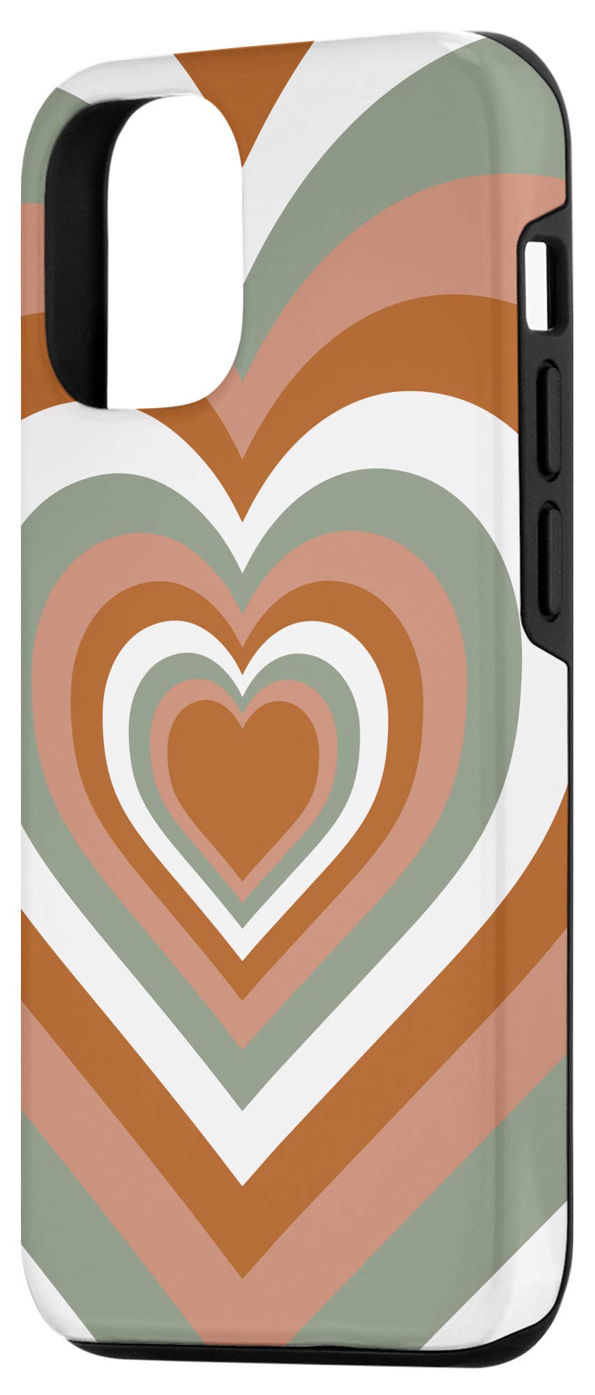 Valentine's Day iPhone 12/12 Pro Case - Heart Pattern in Sage Green & Coffee Brown | Cute Protective Cover for Dating, Anniversary & Romantic Gifts