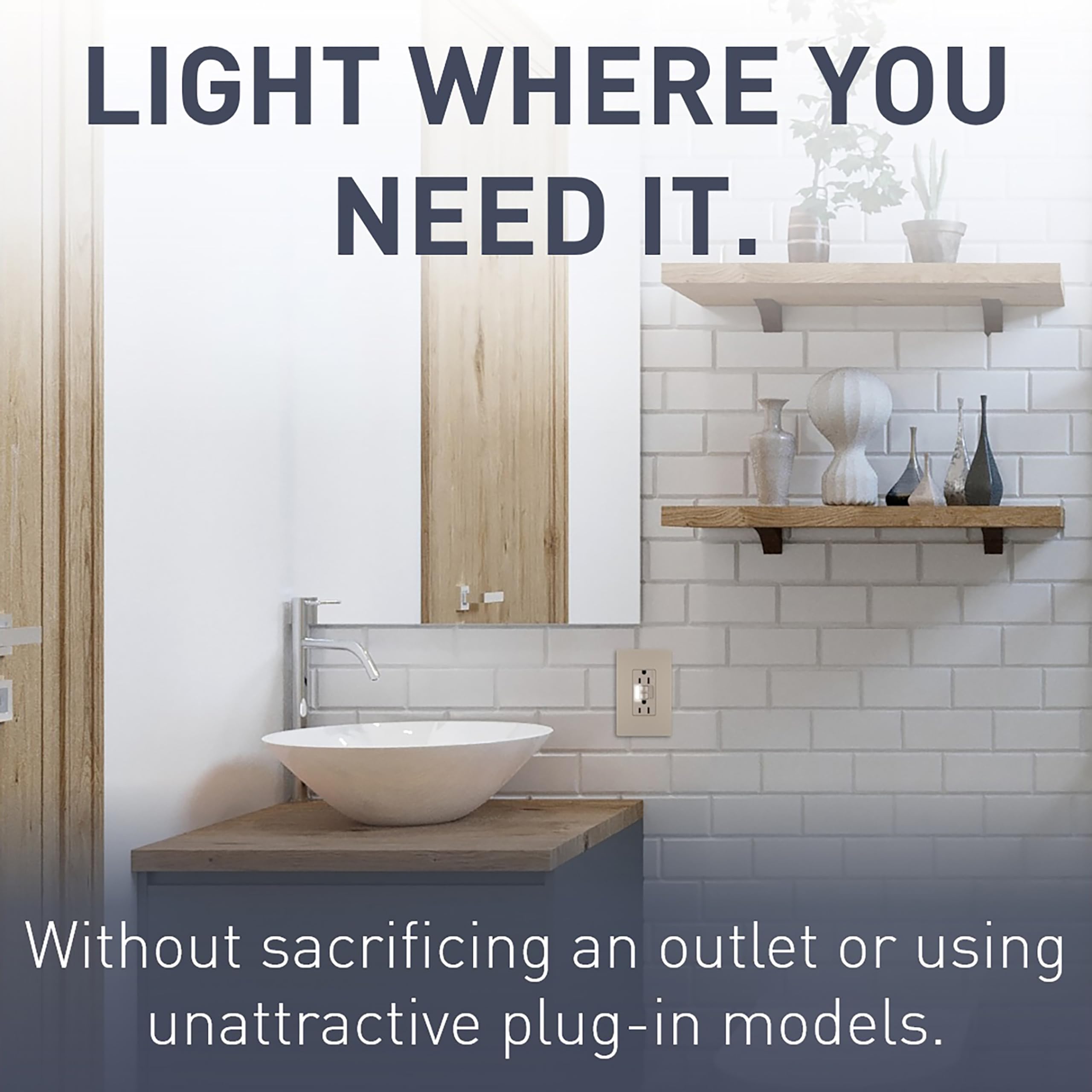 Legrand Radiant 15 Amp GFCI Outlet with Night Light - Self-Test Tamper-Resistant Decorator Duplex Receptacle, Cool Touch LED, Nickel Finish (1-Pack) - Ideal for Bathrooms, Kitchens & Outdoor Use