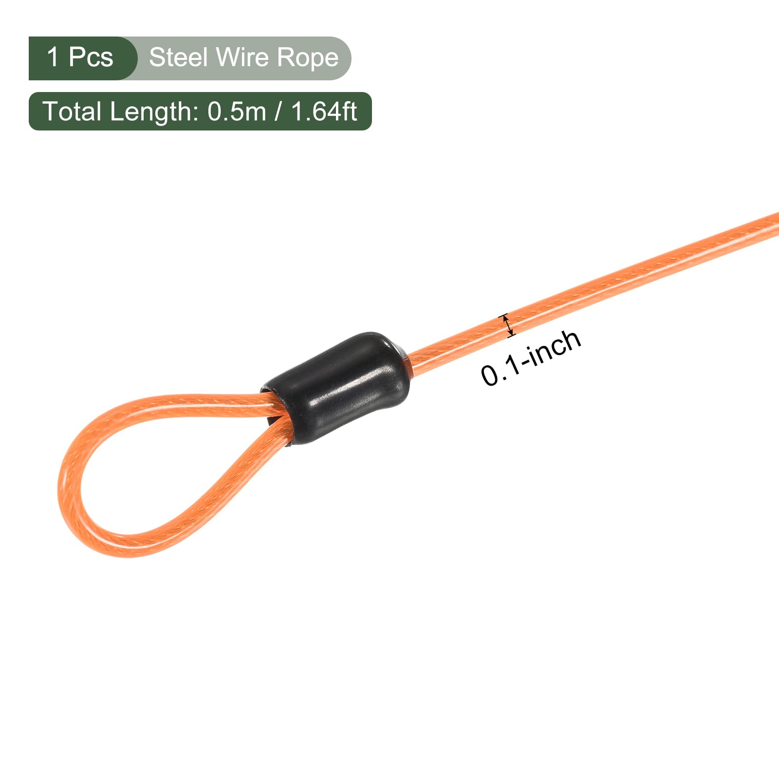 YOKIVE 1 Pack Anti-Theft Security Steel Cable with Double Loop - 2.5mm x 0.5m Coated Wire Rope for Luggage, Bicycle, Door Lock | Perfect for Travel, Home Security & Outdoor Use (Orange)