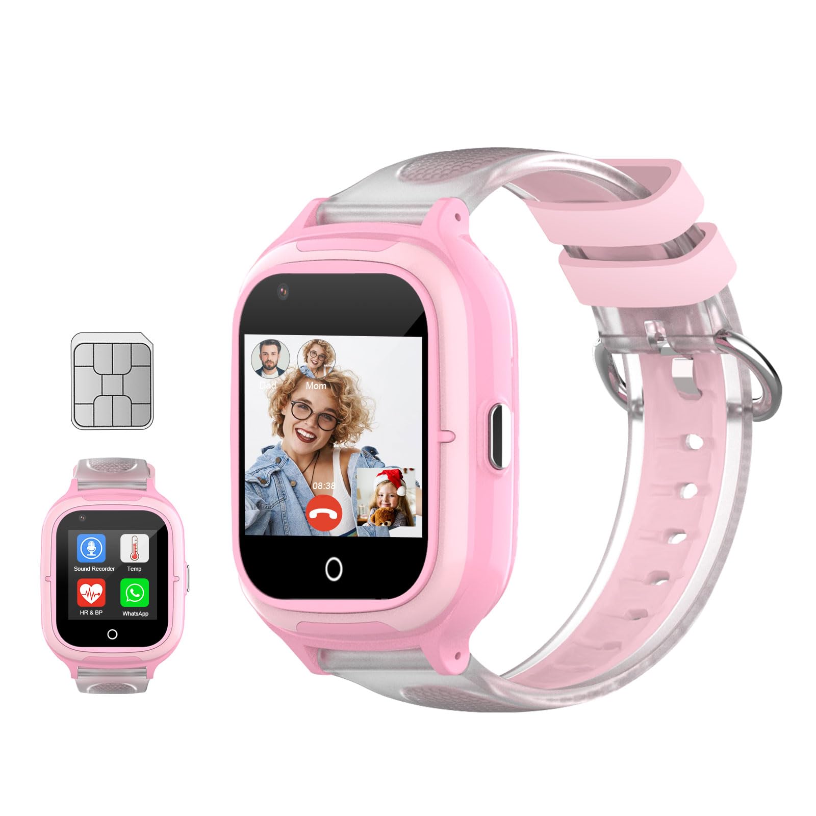 4G Kids Smart Watch for Girls - Unlocked GPS Tracker with Video Calling, Camera, Temperature & Heart Rate Monitor - Global Children's Phone Watch for Safety & Communication - Perfect for School, Outdoor Play & Family Tracking