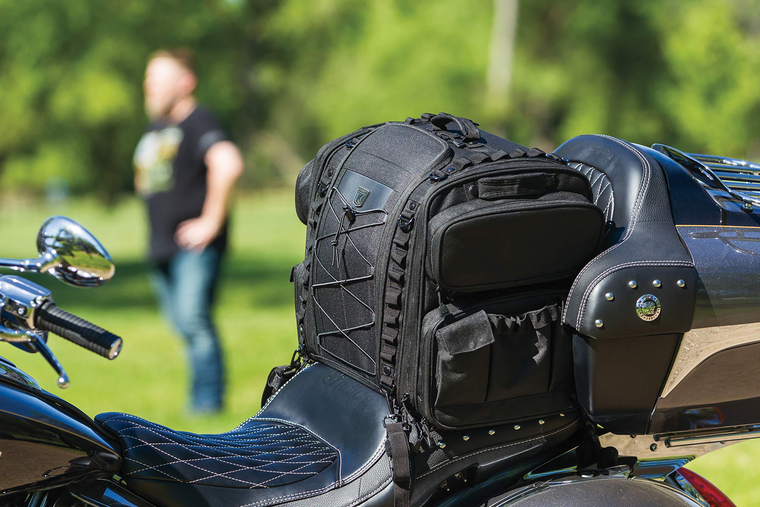 **Kuryakyn 5284 Momentum Road Warrior Motorcycle Travel Luggage – Weatherproof Seat/Trunk/Rack Bag with Sissy Bar Straps, Black – Ideal for Long-Distance Rides & Adventure Touring**