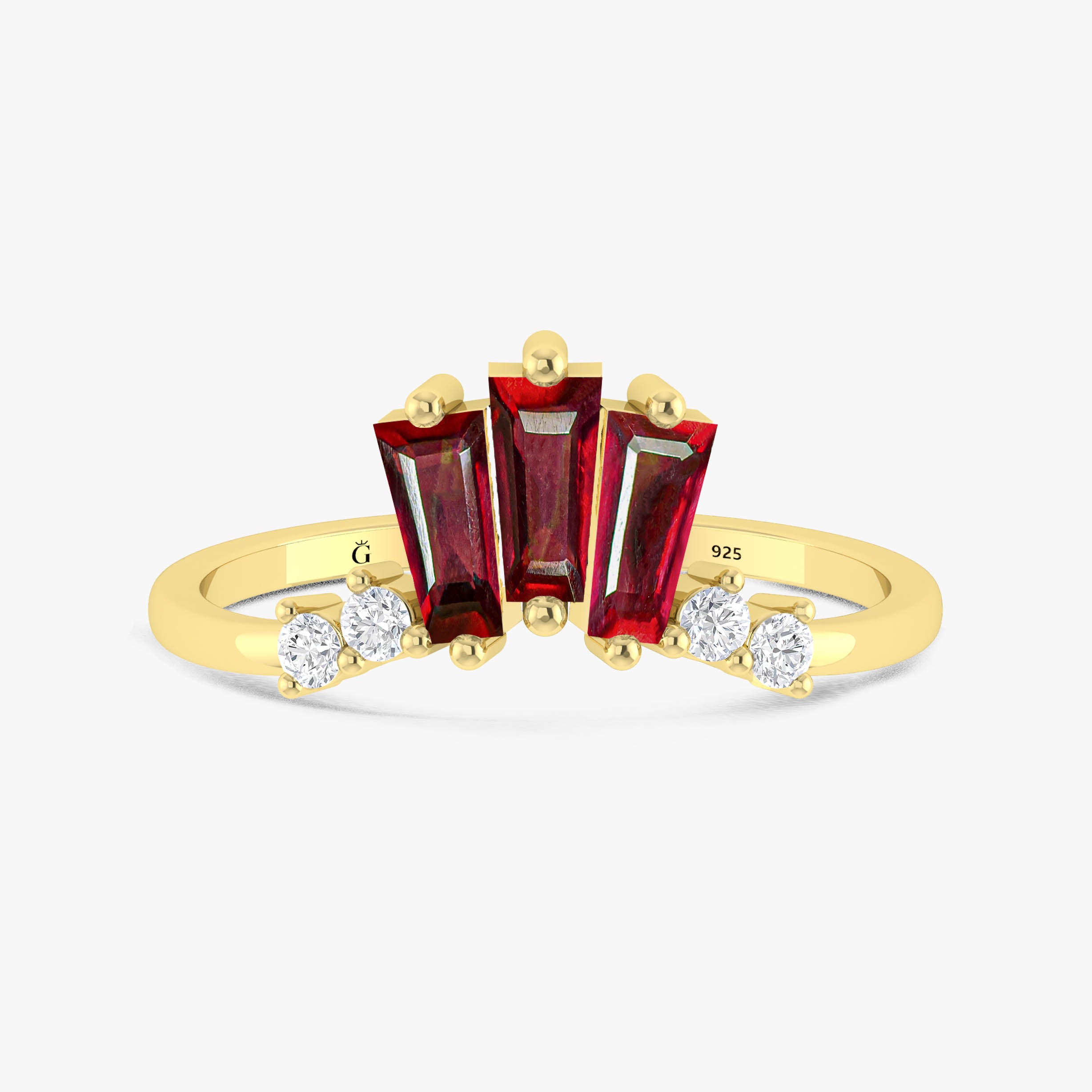 Baguette Ruby Ring with CZ Accents - Elegant Statement Jewelry for Weddings, Parties & Special Occasions